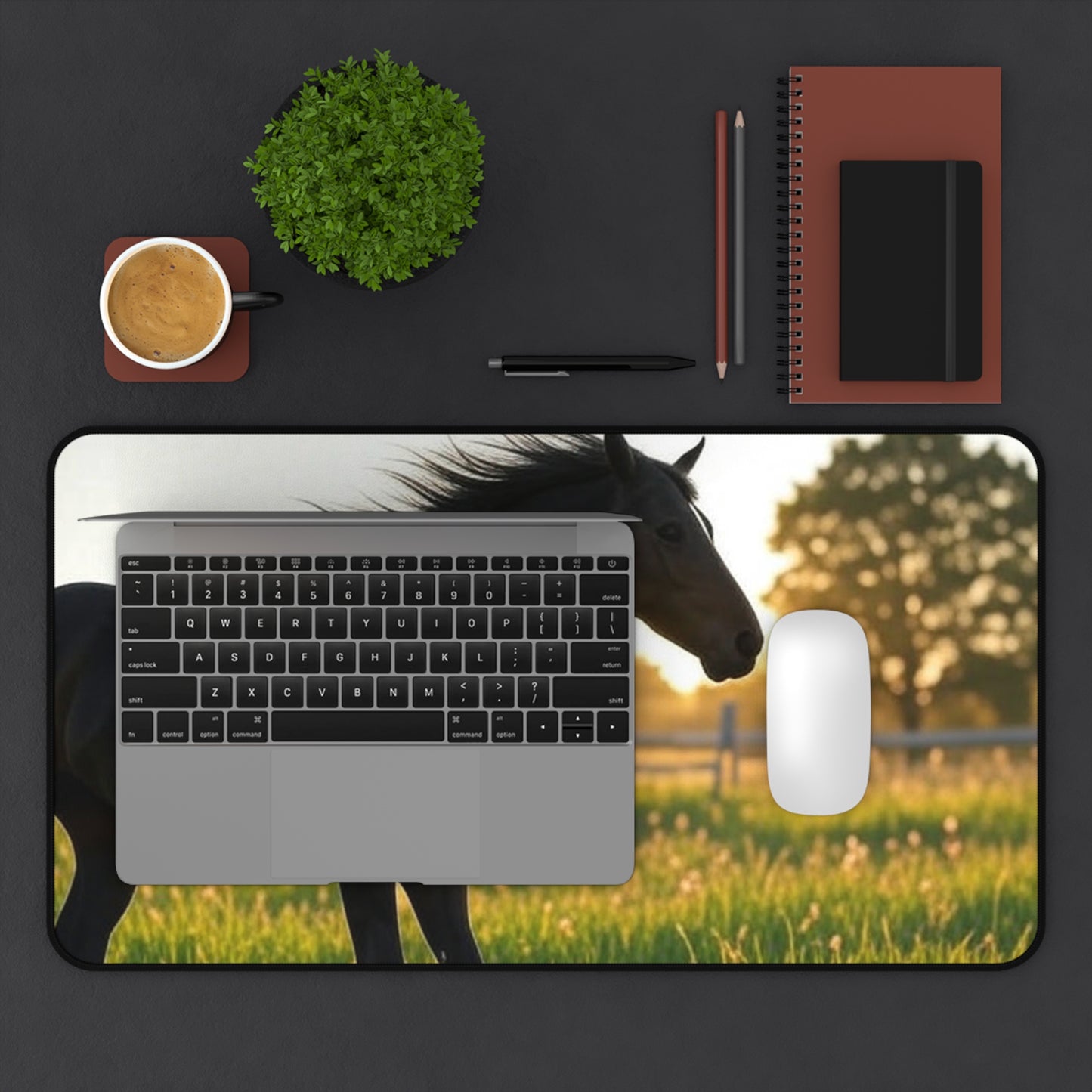 Elegant Horse Desk Mat, Black Horse Mouse Pad, Office Decor, Equestrian Gifts, Rustic Home Office Accessories