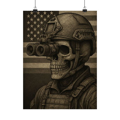 Silent Sentinel – Military Skull with Night Vision Matte Poster