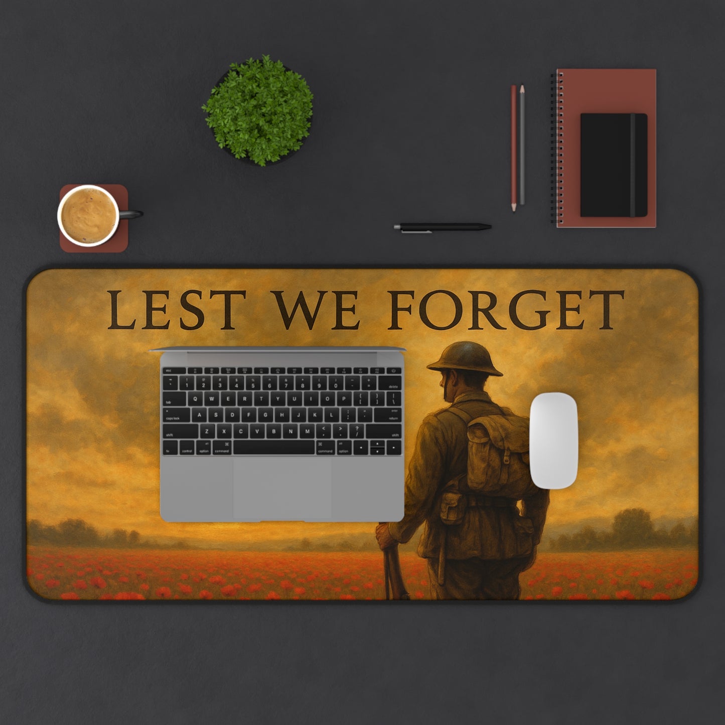 Lest We Forget Desk Mat - Memorial Day Tribute, Office Decor, Gamer Mouse Pad, Veteran's Day Gift, Thoughtful Home Accessory