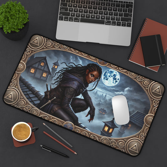 Desk Mat - Fantasy Themed Mystical Nightscape & Warrior Design