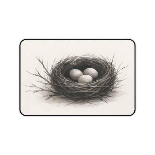 Serene Nest Desk Mat - Cozy Office Decor, Home Office Accessory, Gift for Nature Lovers, Minimalist Workplace, Eggs in Nest Design
