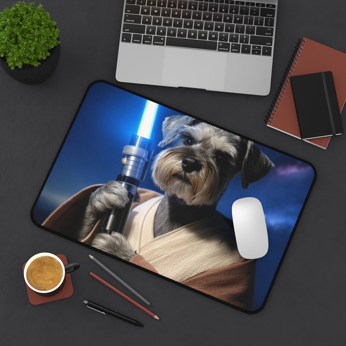 Cute Jedi Dog Desk Mat, Gaming Desk Pad, Office Decor, Personalized Gift for Dog Lovers, Star Wars Home Office Accessories