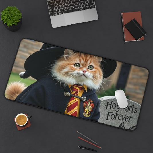 Magical Cat Desk Mat, Hogwarts Forever Mouse Pad, Office Decor for Cat Lovers, Unique Gift for Students, Gamer Accessories, Fun Home Office