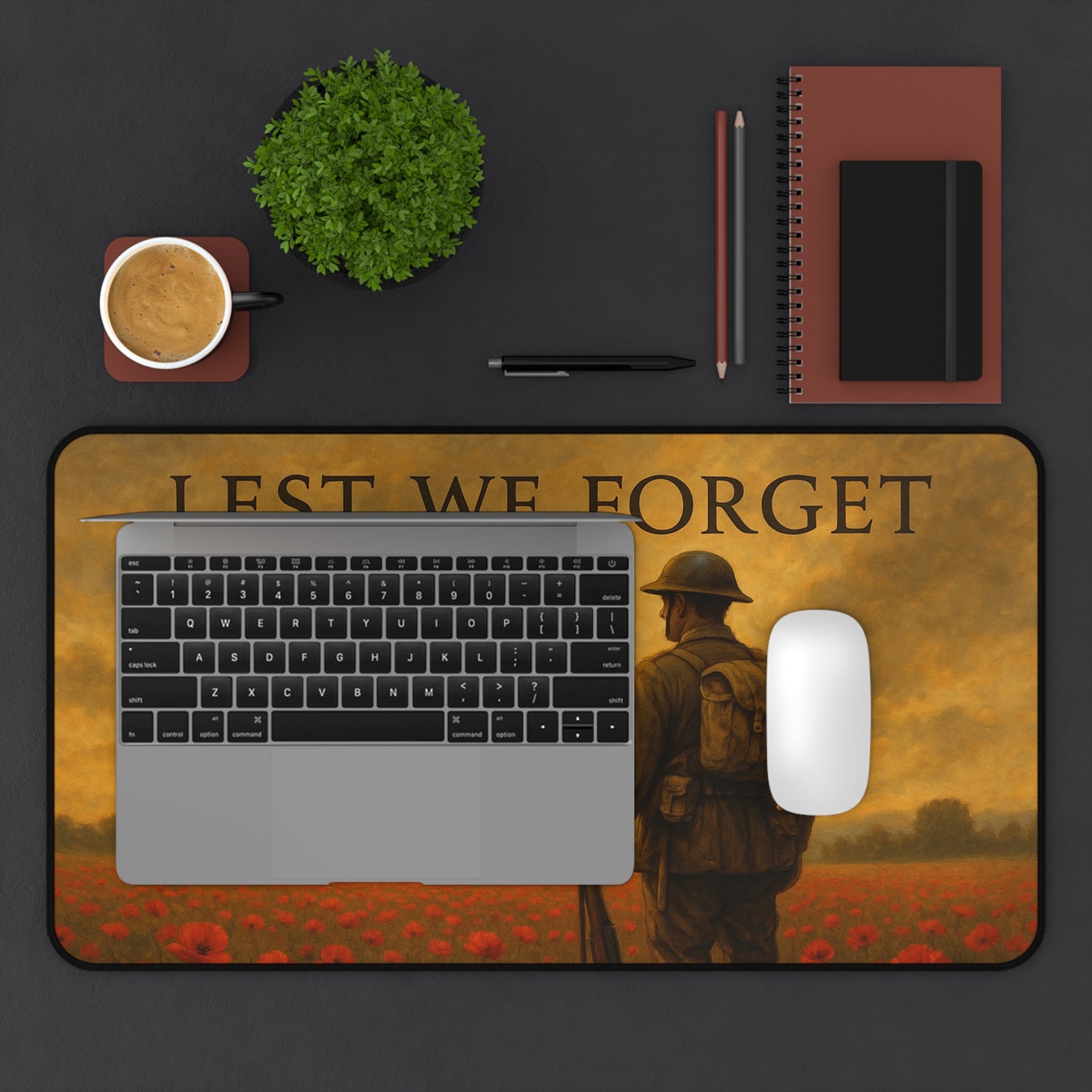 Lest We Forget Desk Mat - Memorial Day Tribute, Office Decor, Gamer Mouse Pad, Veteran's Day Gift, Thoughtful Home Accessory