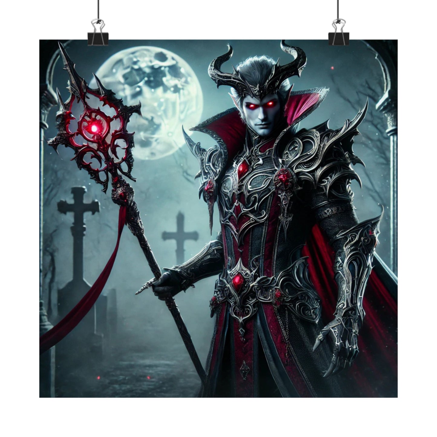 Gothic Fantasy Vertical Poster – Dark Vampire Warrior with Spear