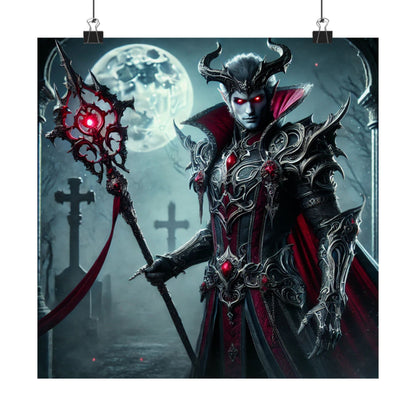 Gothic Fantasy Vertical Poster – Dark Vampire Warrior with Spear