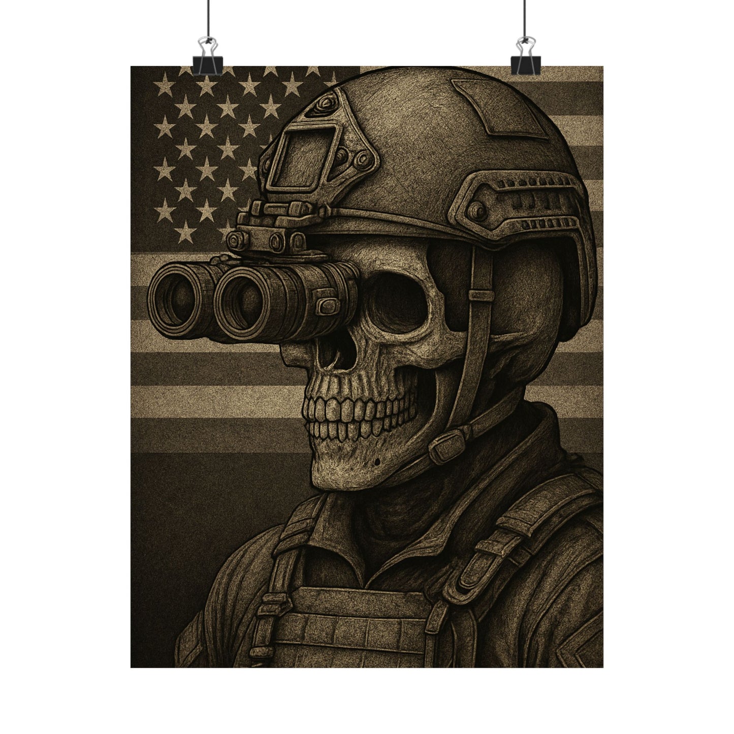Silent Sentinel – Military Skull with Night Vision Matte Poster