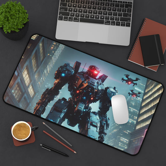 Futuristic Robot Desk Mat - Gaming Desktop Pad for Tech Enthusiasts