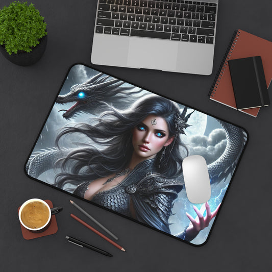 Mystical Dragon & Sorceress Desk Mat – Fantasy Gaming Pad for Writers, Gamers & Artists