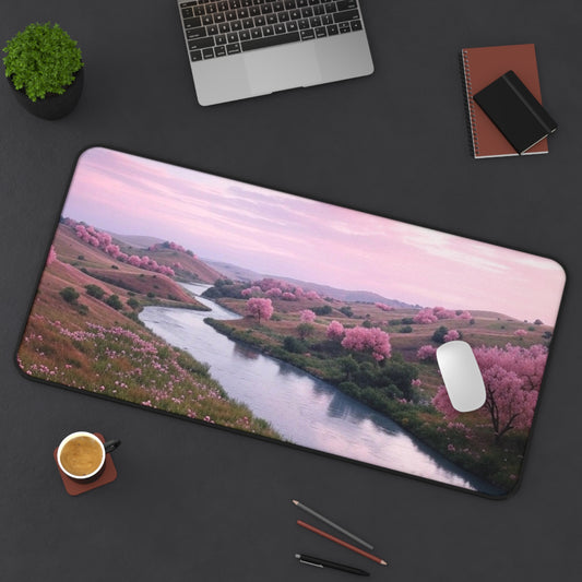 Serene Cherry Blossom Desk Mat - Nature-Inspired Work Space Decor
